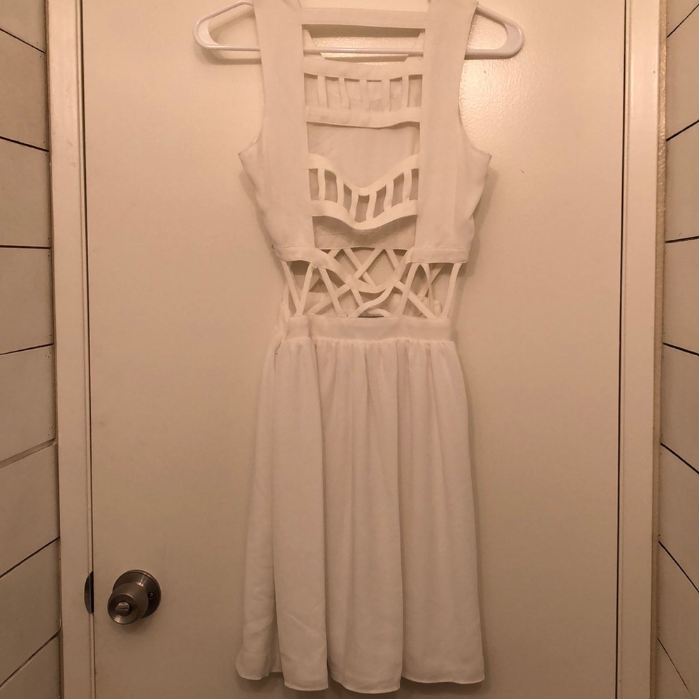 Lattice Work White Mini Dress Lovers and Friends - Picture 2 of 5